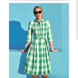 Green And White Belted Shirt Dress